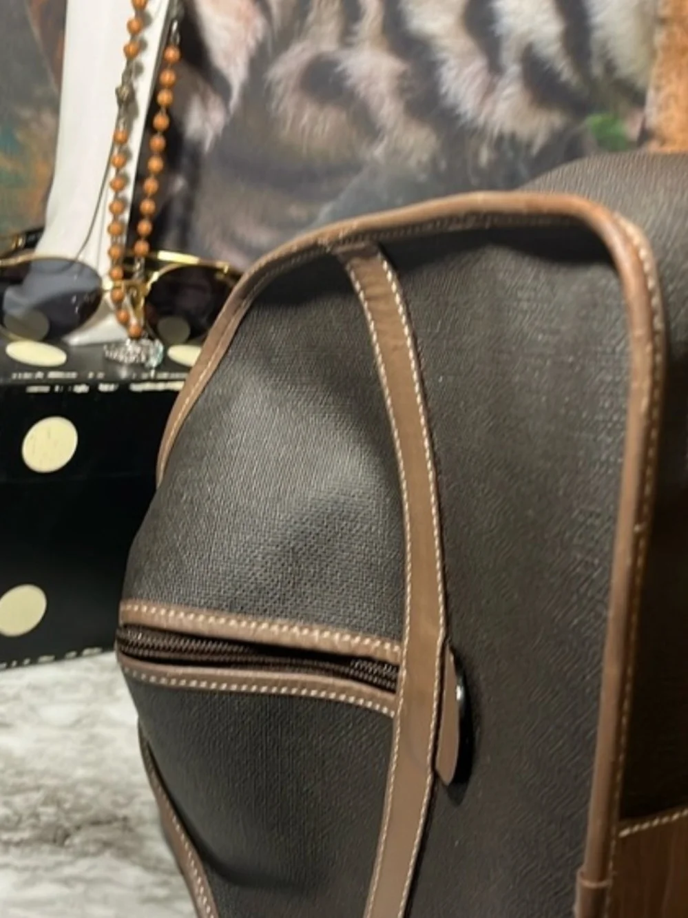 Dunhill Boston Bag Brown and Black with Leather Trim